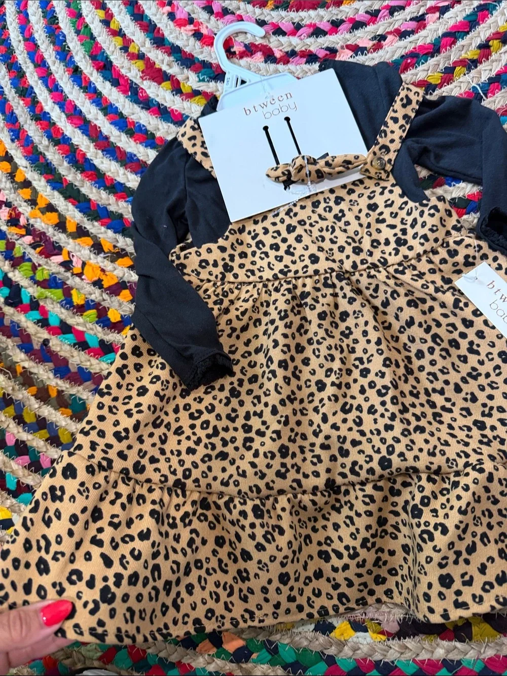 NWT Between Baby Leopard Print Ruffle Pinafore with Black Top -24M